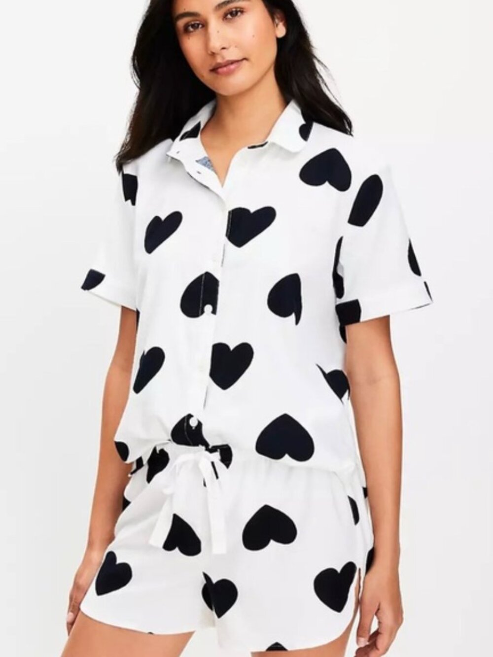 LOFT White Sleep Set with Black Heart Print